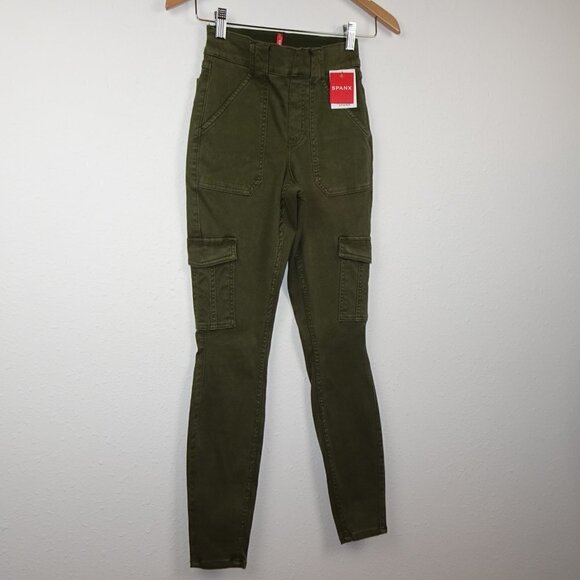 Spanx Cargo Pants Women's Size XS Green Pull On High Waist Ankle Twill - Picture 3 of 8